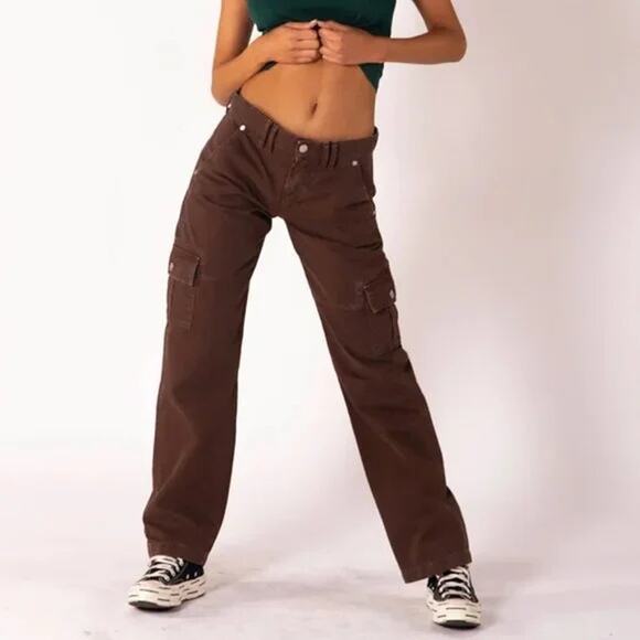 REVICE brown cargo pants, indie, sporty, low rise, utility, made in USA, 29 - Picture 1 of 8